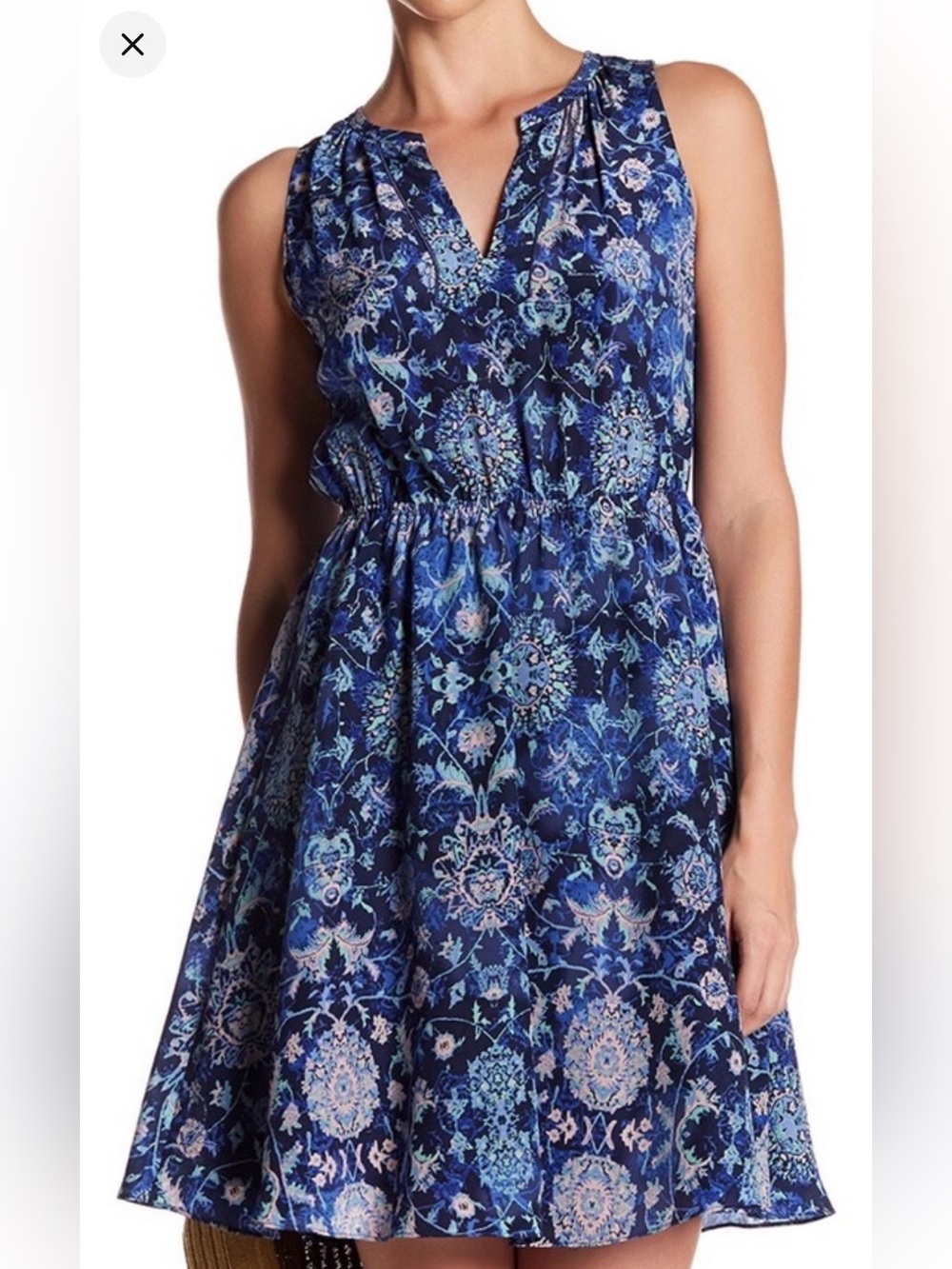 Rebecca Taylor Blue "Dreamweaver” Print 100% Silk Sleeveless Dress - Size 6